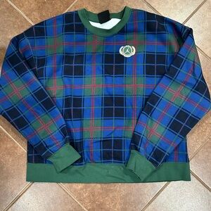 Jordan Green and Blue Brooklyn Sweatshirt with Plaid Pattern and Ribbed Collar